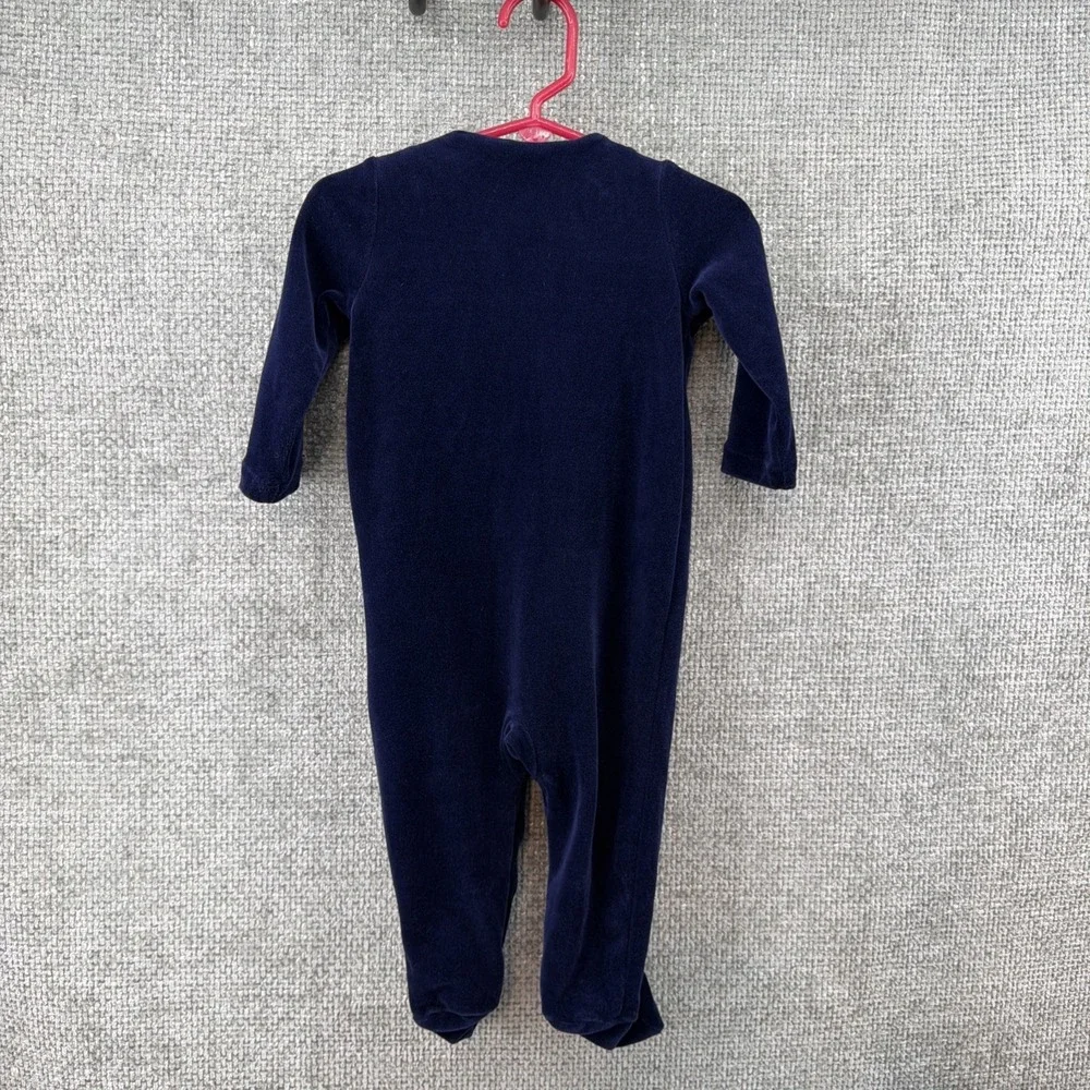 Ralph Lauren Navy Velvet One Piece Baby 6M Light Blue Pony Logo Snap Closure‎
